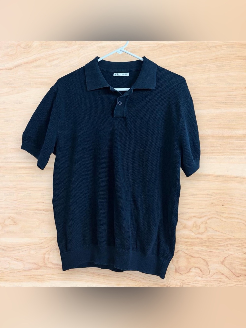 Zara Men's Blue Short Sleeve Polo Shirt - Minimal Knit- Medium
